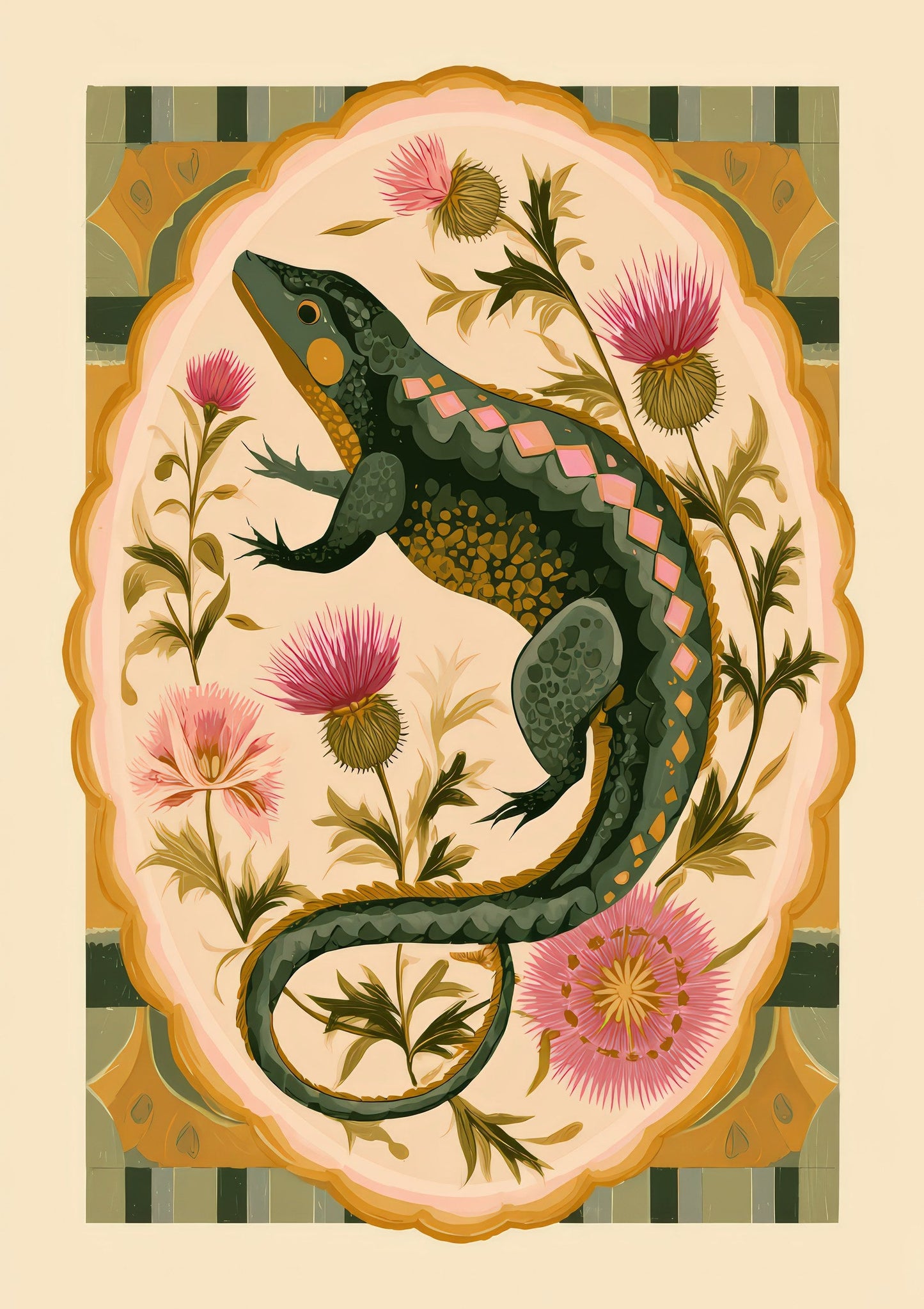 Salamander Print, Folk Botanical Wall Art