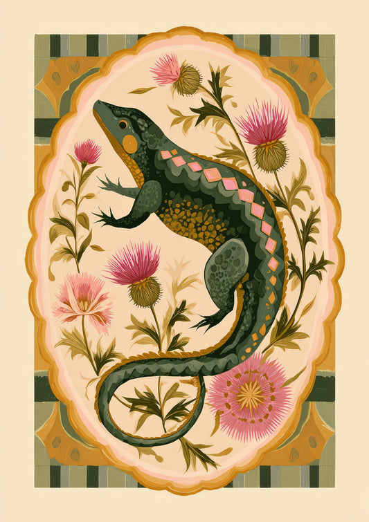 Salamander Print, Folk Botanical Wall Art