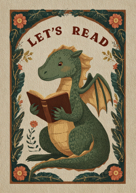 Lets Read Dragon Print, Kids Wall Art