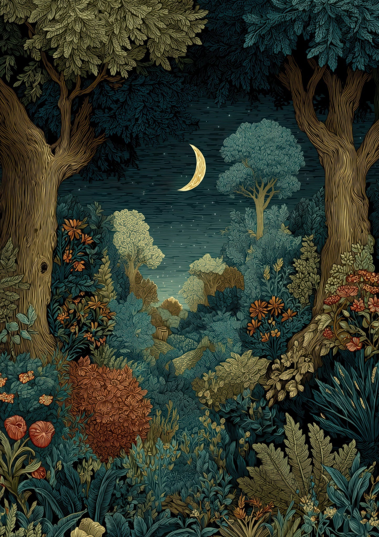Woodland at Night Print, Nursery Wall Art