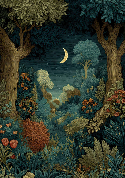 Woodland at Night Print, Nursery Wall Art