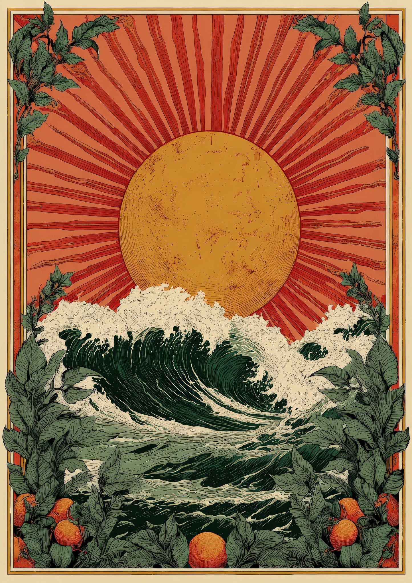 Sun and Waves Print, Art Nouveau Wall Art