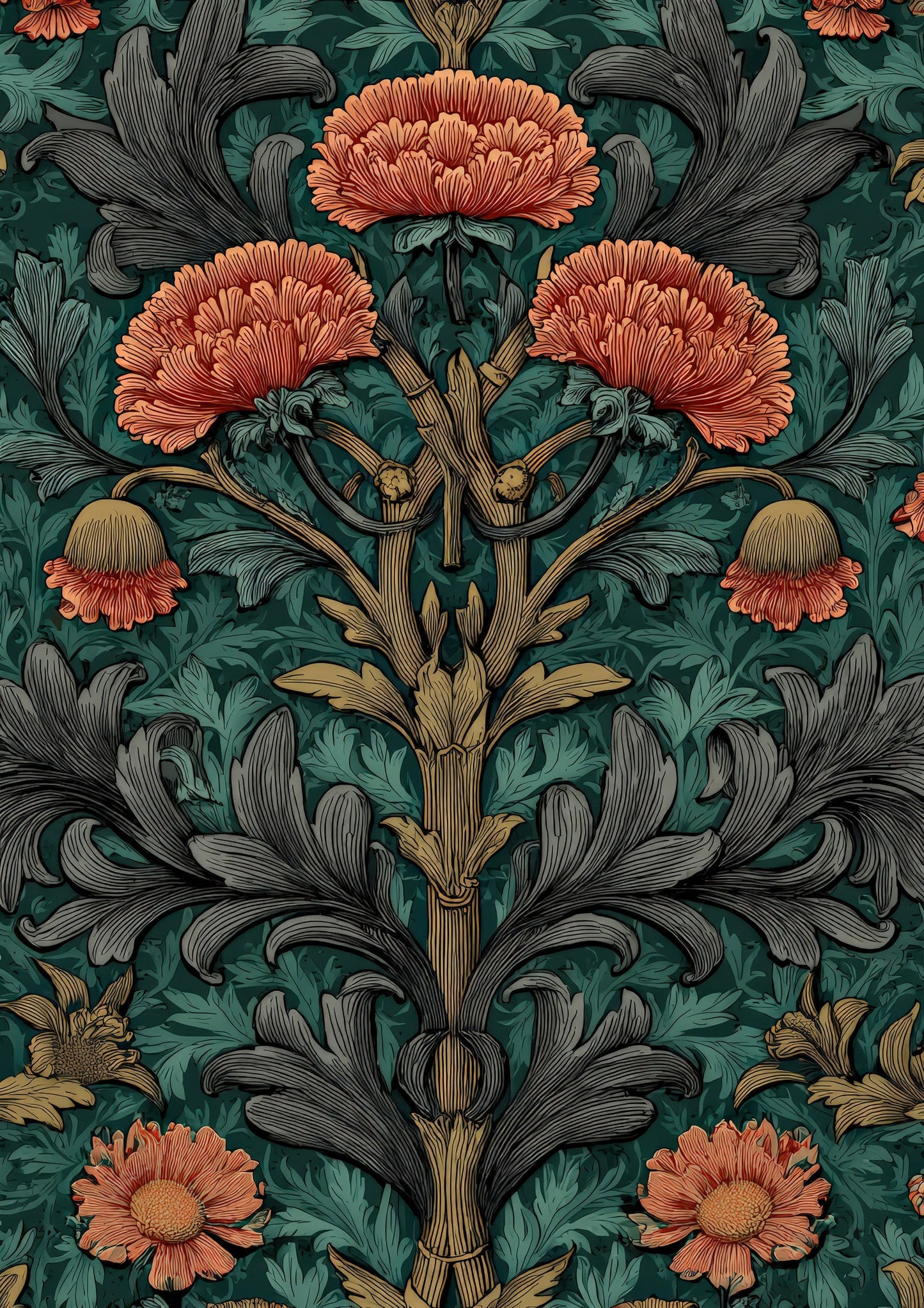 Red Floral Tapestry Print, William Morris Style Wall Art