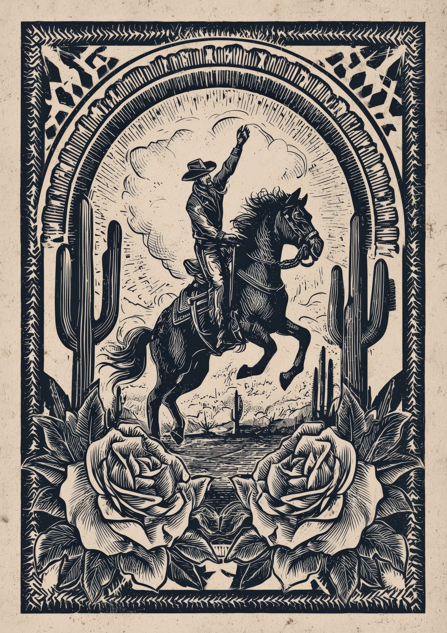 Horse and Rider Print, Vintage Equestrian Wall Art