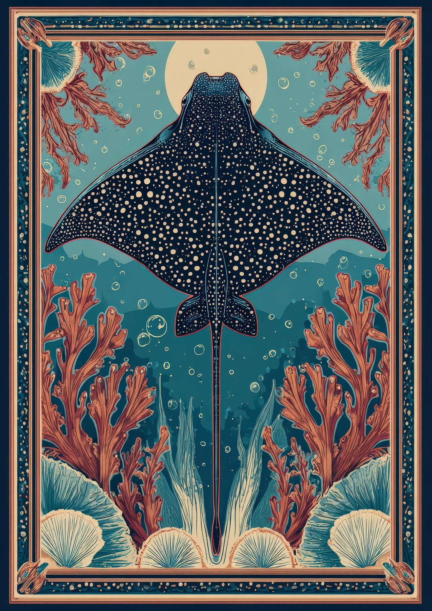 Manta Ray Print, Art Nouveau Sea Wall Art