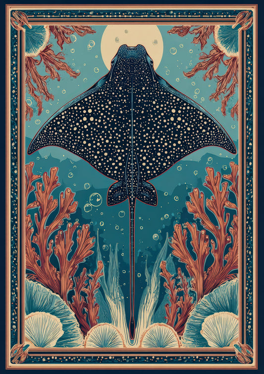 Manta Ray Print, Art Nouveau Sea Wall Art