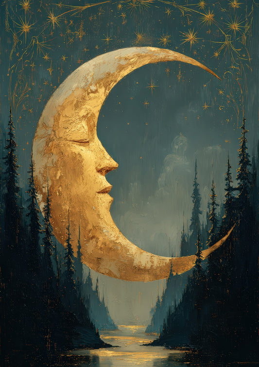 Crescent Moon Print, Celestial Wall Art