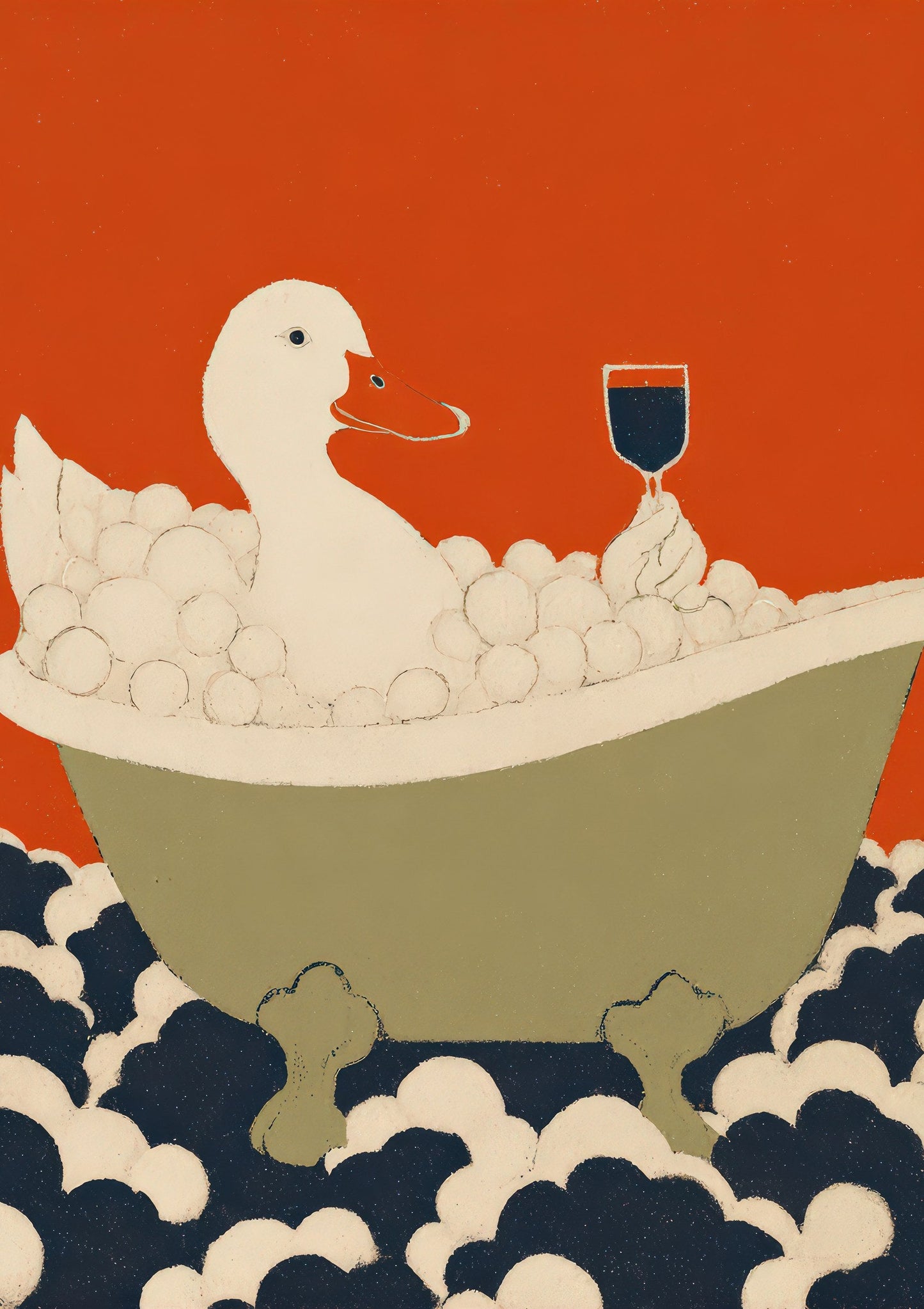 Duck in a Clawfoot Tub Print, Funny Bathroom Wall Art