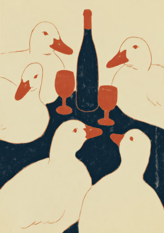 Geese Dinner Print, Folk Wall Art