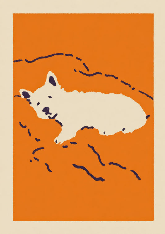 Curled Fox Print, Minimalist Animal Wall Art