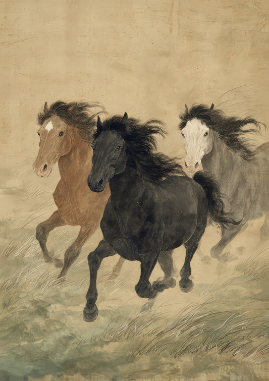 Running Horses Print, Ink Equestrian Wall Art