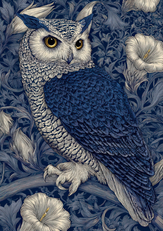Owl in Foliage Print, Blue Heritage Wall Art