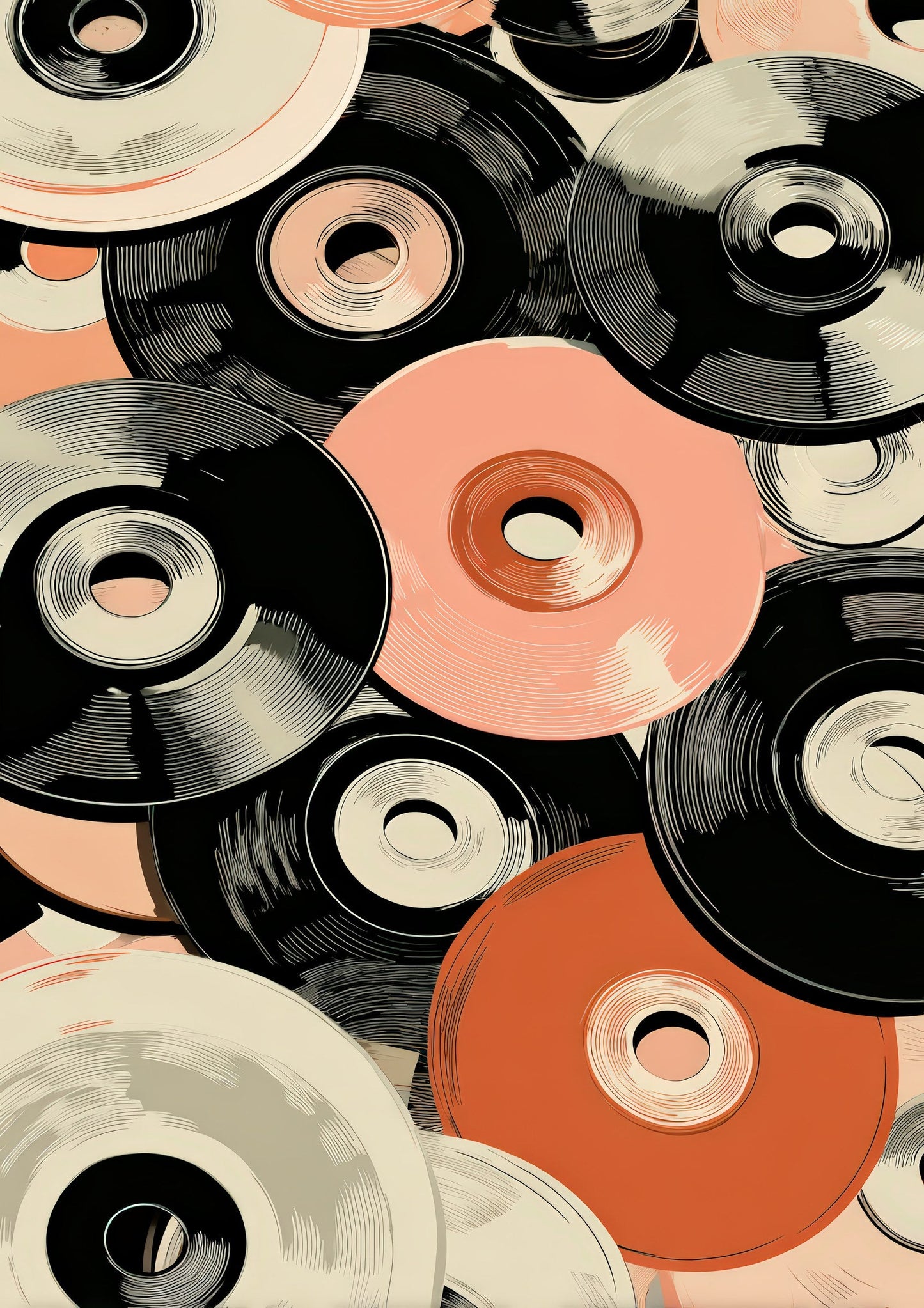 Vinyl Collection Print, Retro Music Wall Art