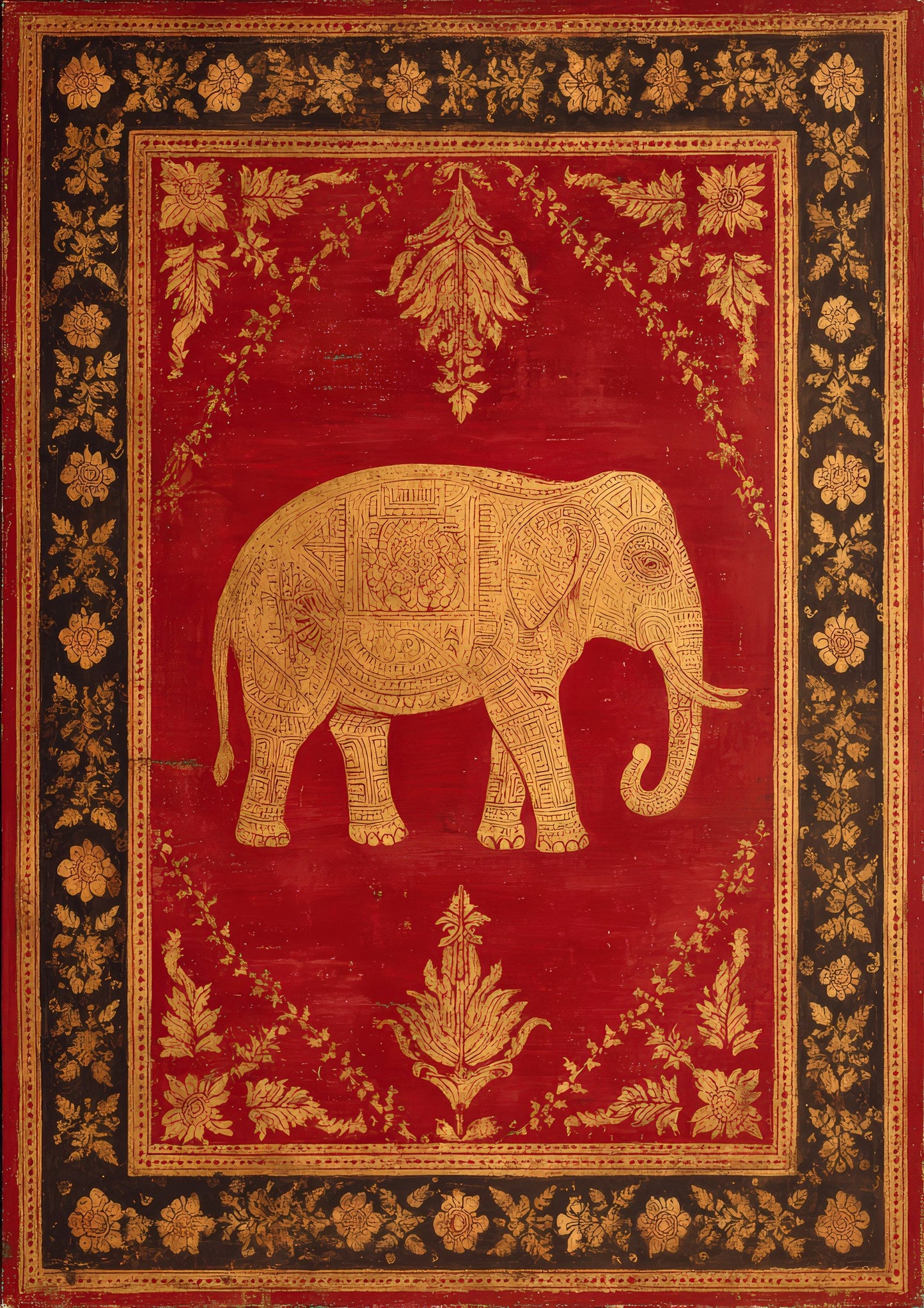 Bordered Elephant Print, Indian Heritage Wall Art