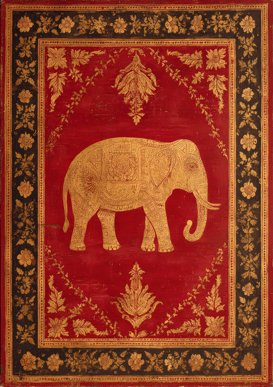 Bordered Elephant Print, Indian Heritage Wall Art