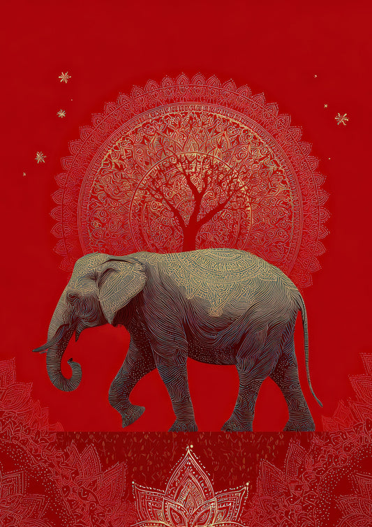 Elephant and Tree Print, Indian Heritage Wall Art