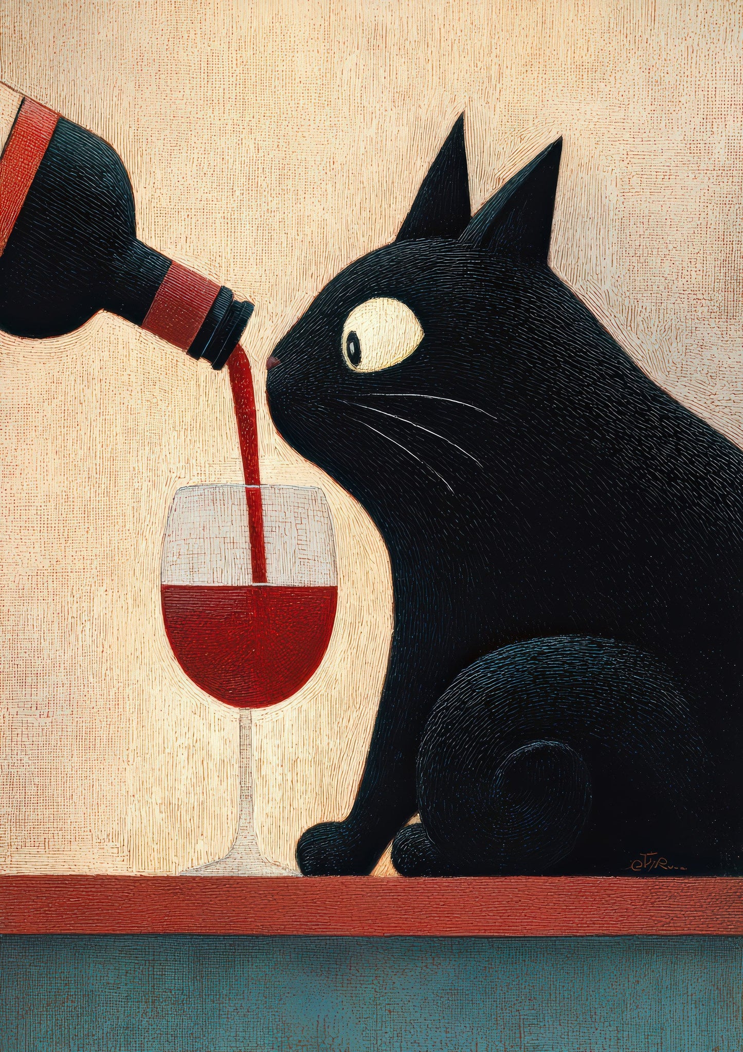 Cat Pouring Wine Print, Funny Kitchen Wall Art