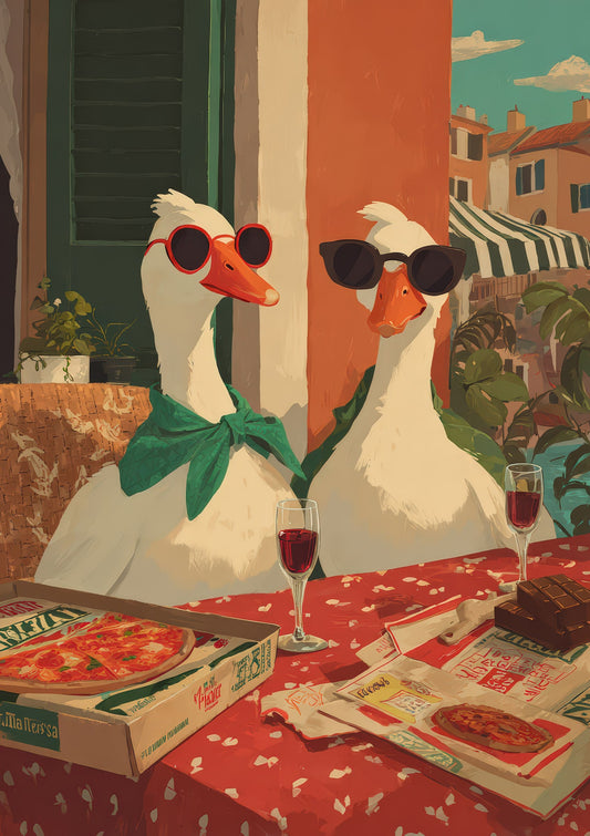 Geese at Lunch Print, Funny Wall Art