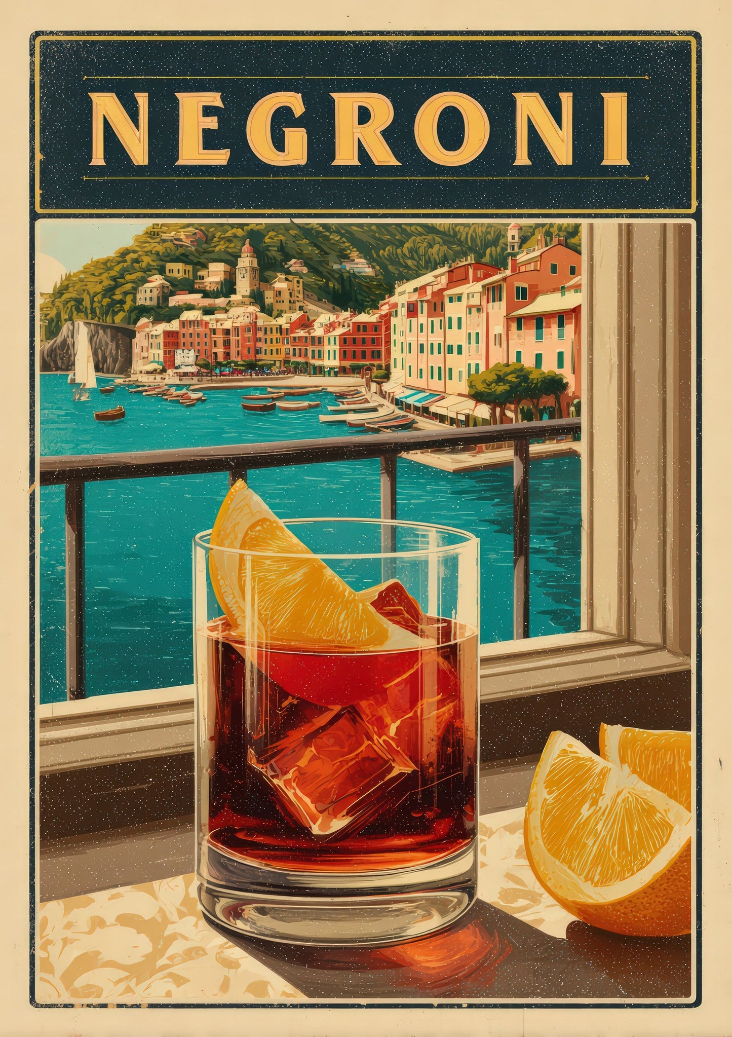 Negroni Print, Cocktail Travel Poster Wall Art