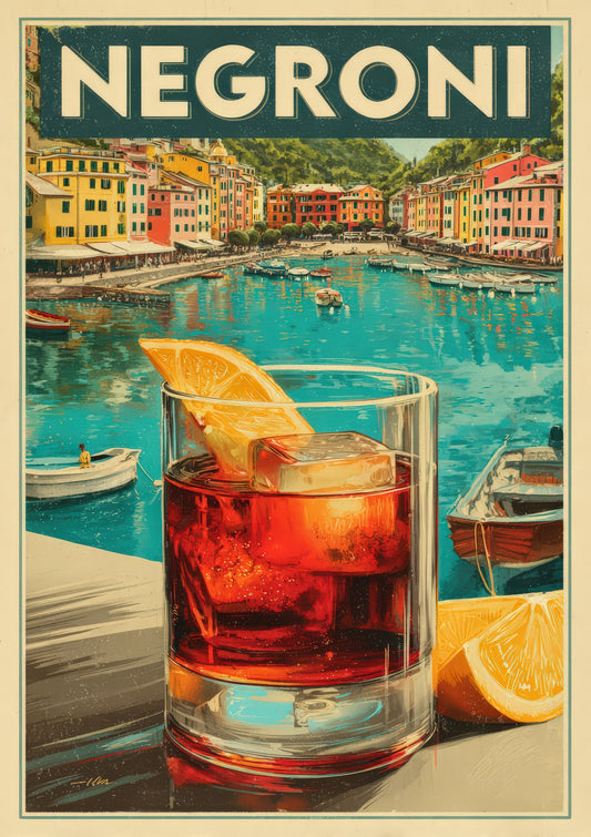 Negroni by the Sea Print, Cocktail Wall Art