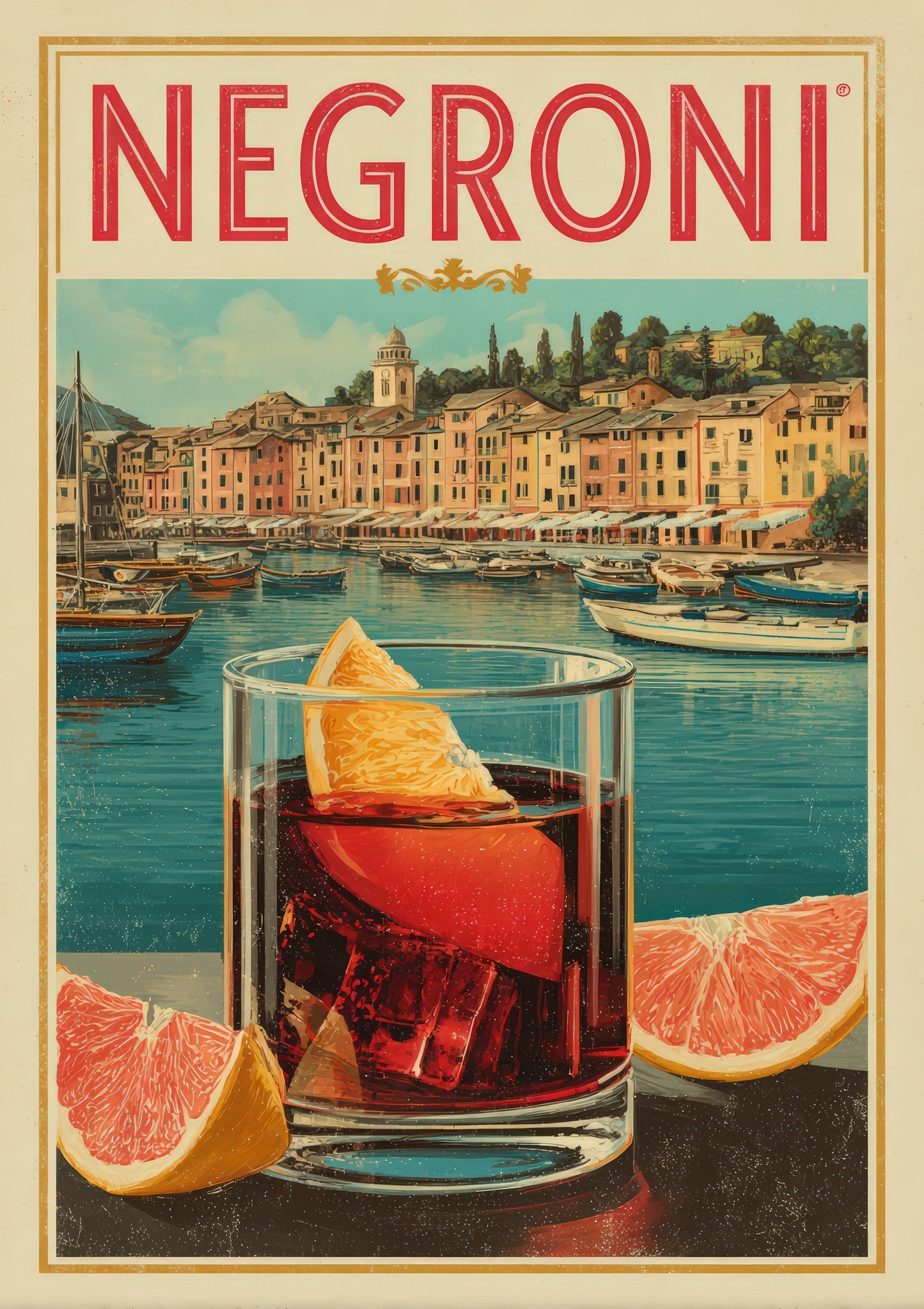 Negroni Poster Print, Vintage Cocktail Wall Art
