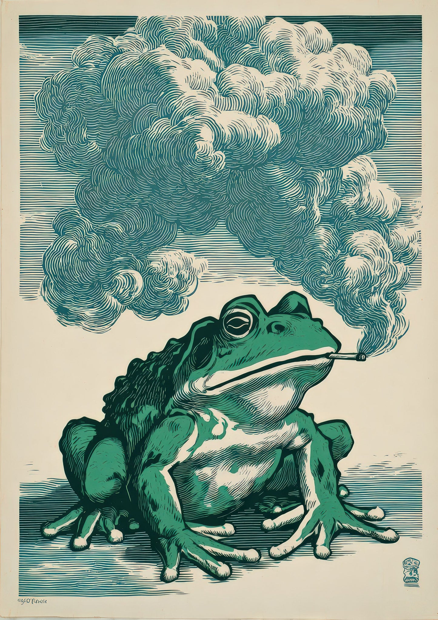Smoking Frog Print, Japanese Woodblock Wall Art