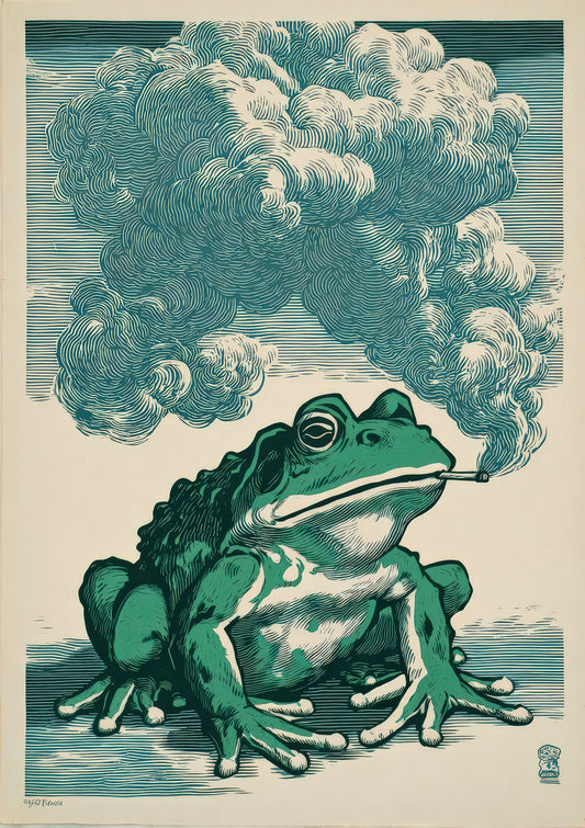 Smoking Frog Print, Japanese Woodblock Wall Art