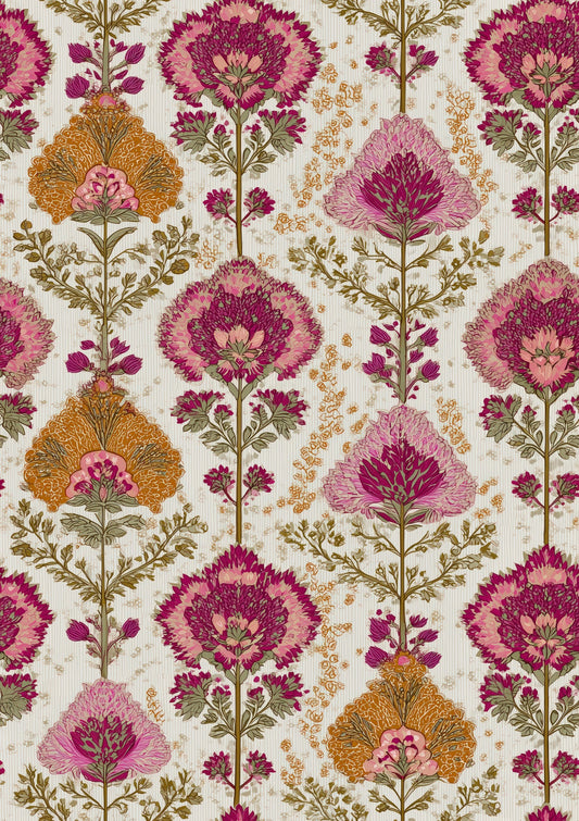 Pink Folk Floral Print, Textile Wall Art