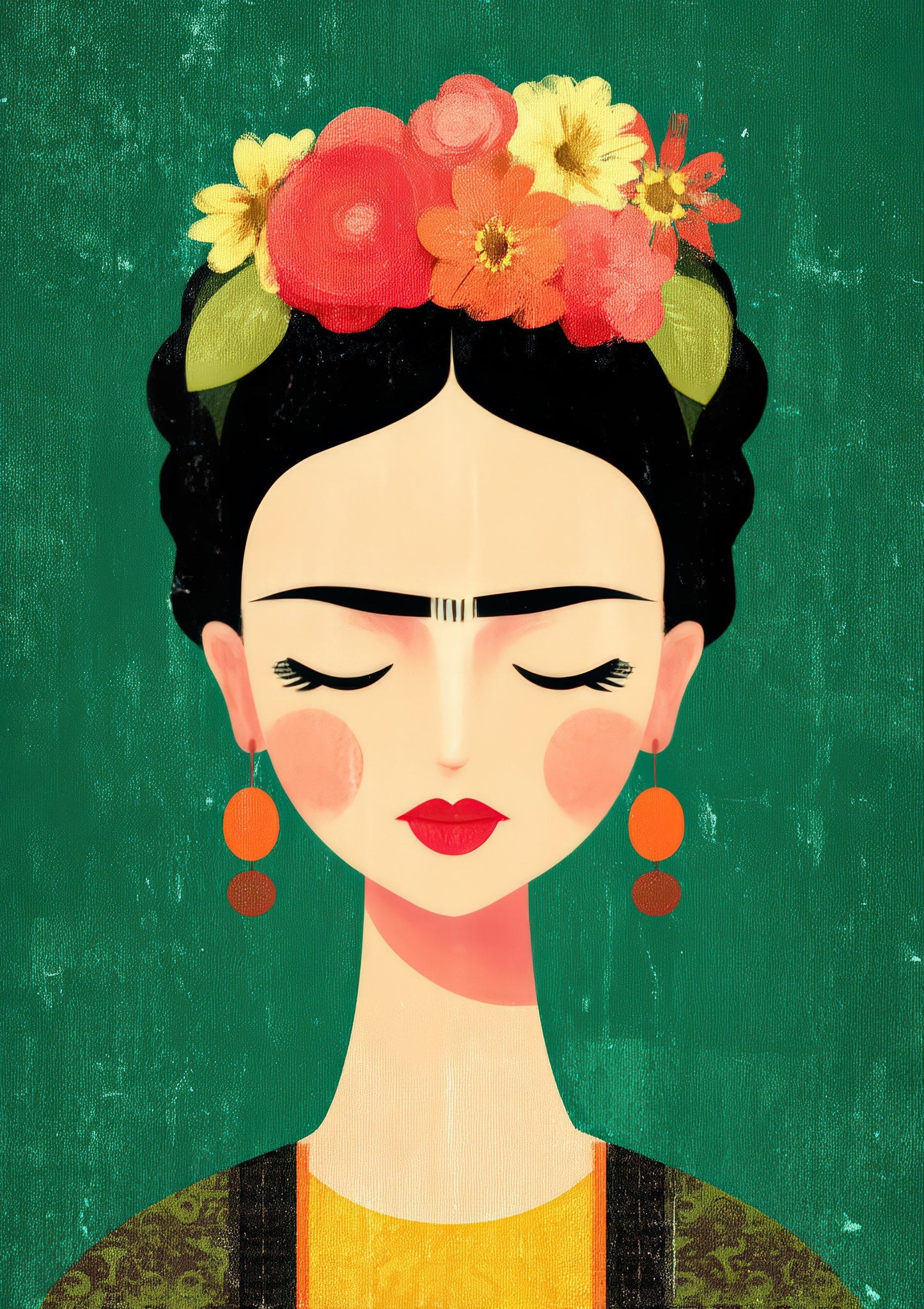 Folk Portrait Print, Flower Crown Wall Art