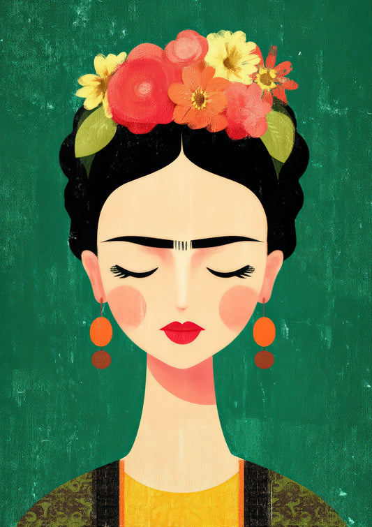 Folk Portrait Print, Flower Crown Wall Art