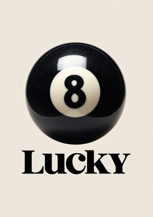 Lucky Eight Ball Print, Retro Typography Wall Art