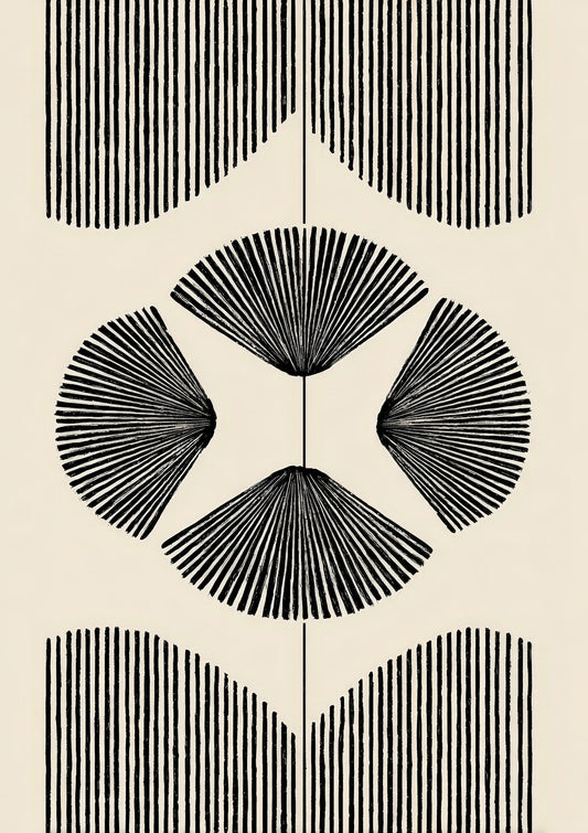 Geometric Fan Print, Black and White Abstract Wall Art