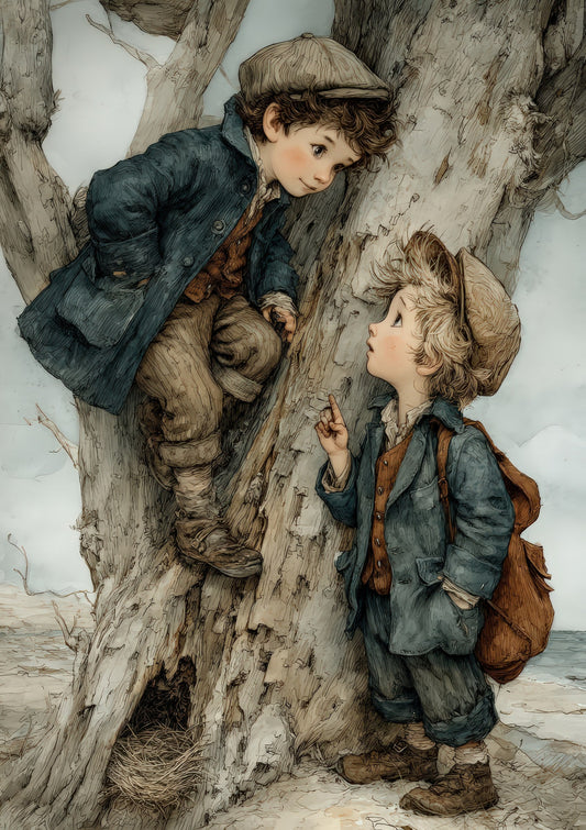 Children in a Tree Print, Vintage Storybook Wall Art
