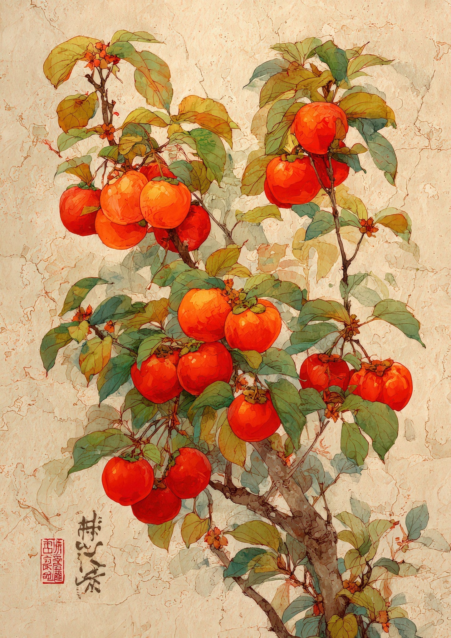 Persimmon Print, Japanese Botanical Wall Art