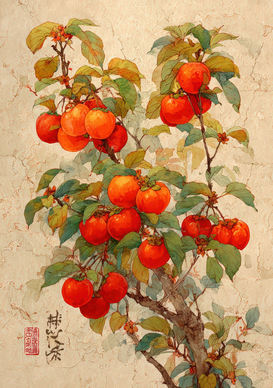 Persimmon Print, Japanese Botanical Wall Art
