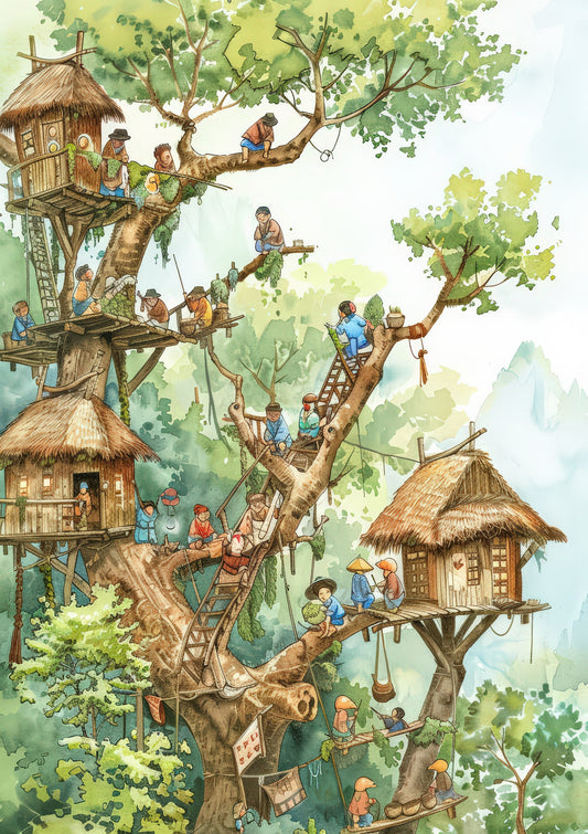 Treehouse Print, Whimsical Storybook Wall Art