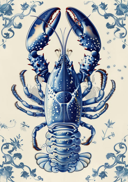 Blue Lobster Print, Coastal Wall Art