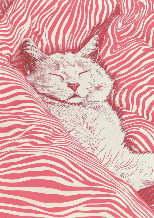 Sleeping Cat Print, Quirky Wall Art