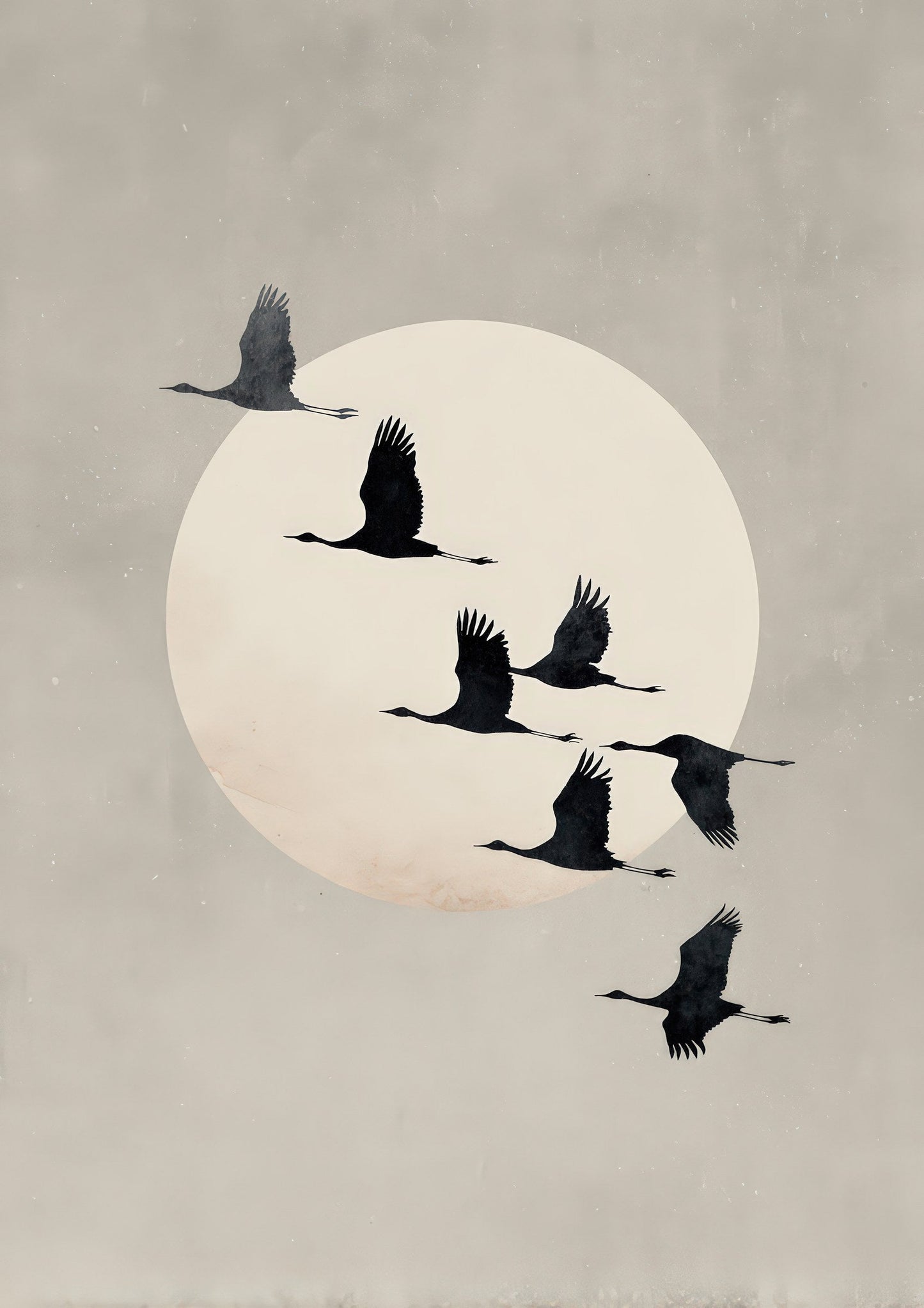 Cranes and Moon Print, Japanese Bird Wall Art
