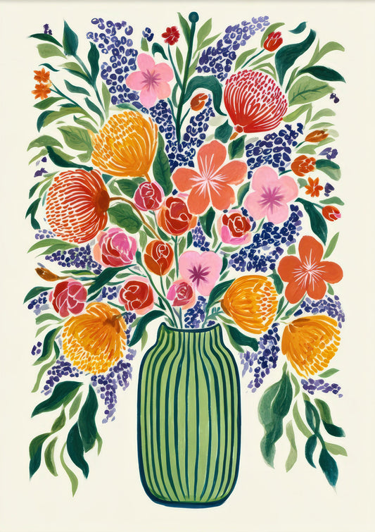 Wildflower Bouquet Print, Folk Floral Wall Art