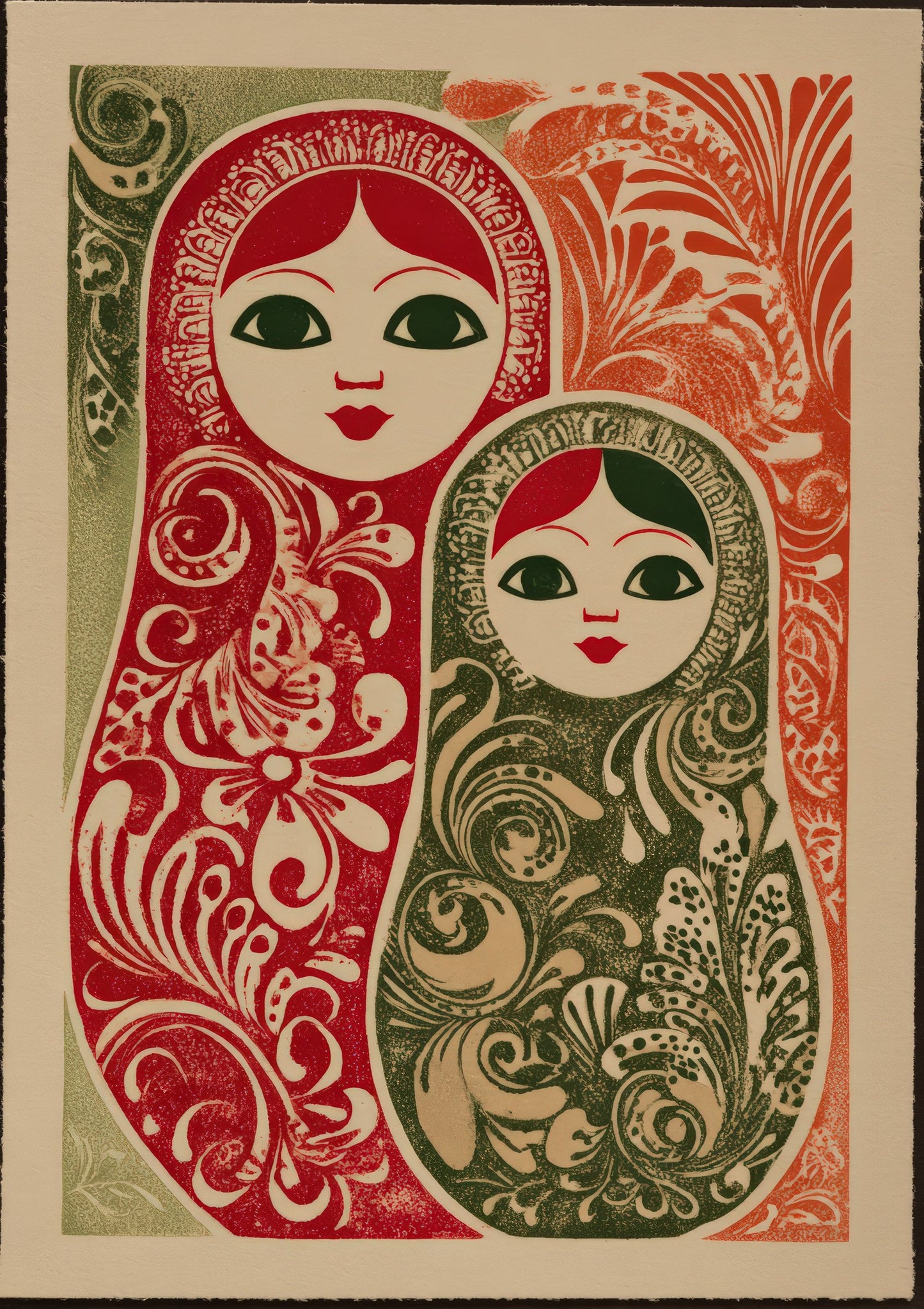 Russian Dolls Print, Folk Art Wall Art
