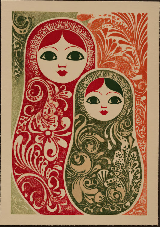 Russian Dolls Print, Folk Art Wall Art