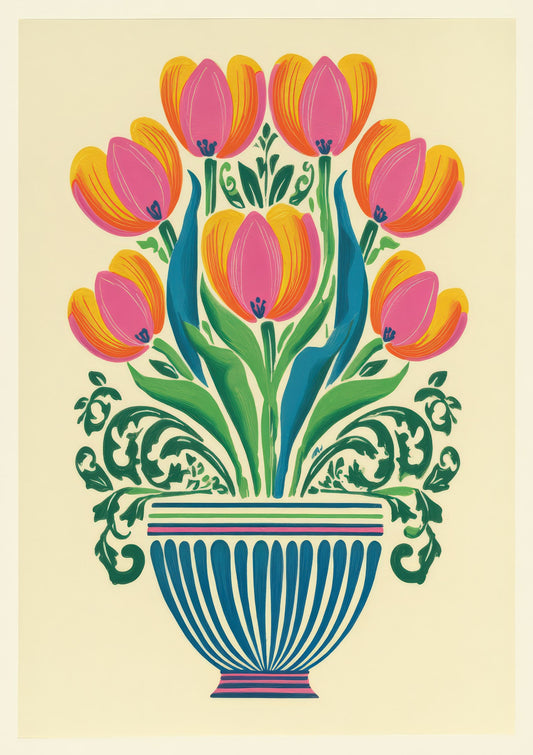Tulips in a Vase Print, Folk Floral Wall Art