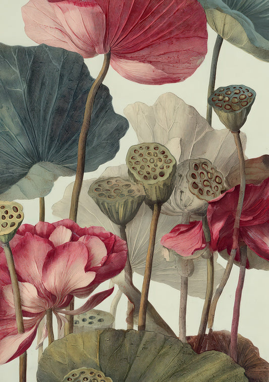 Lotus and Protea Print, Botanical Wall Art