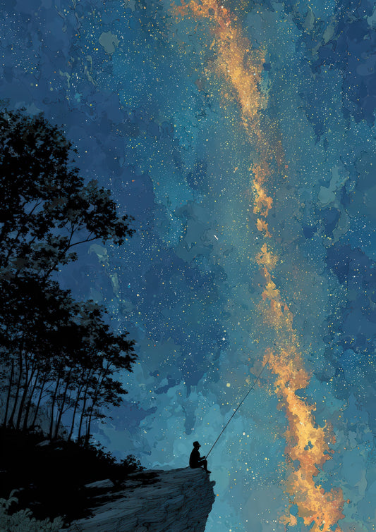 Starry Night Print, Celestial Landscape Wall Art