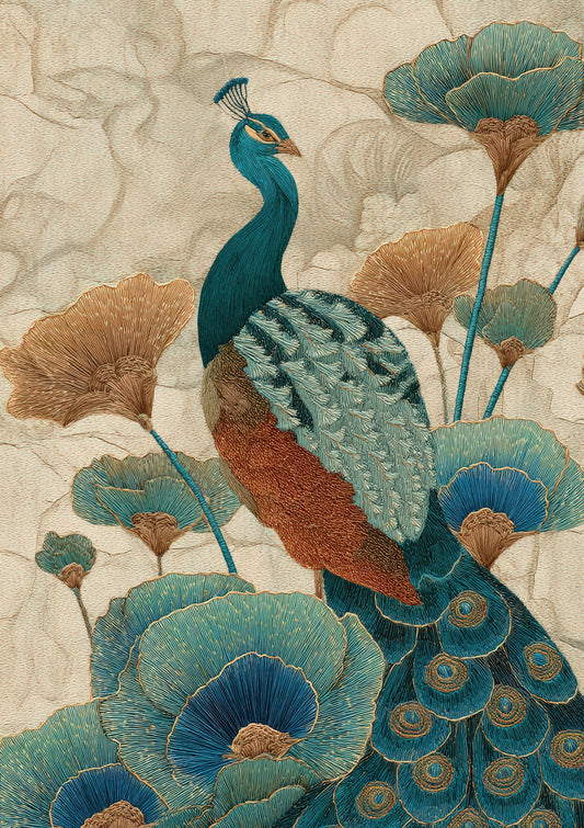 Peacock Print, Chinoiserie Botanical Wall Art