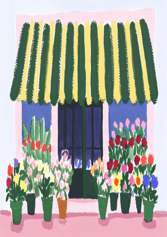 Flower Shop Print, Folk Illustration Wall Art