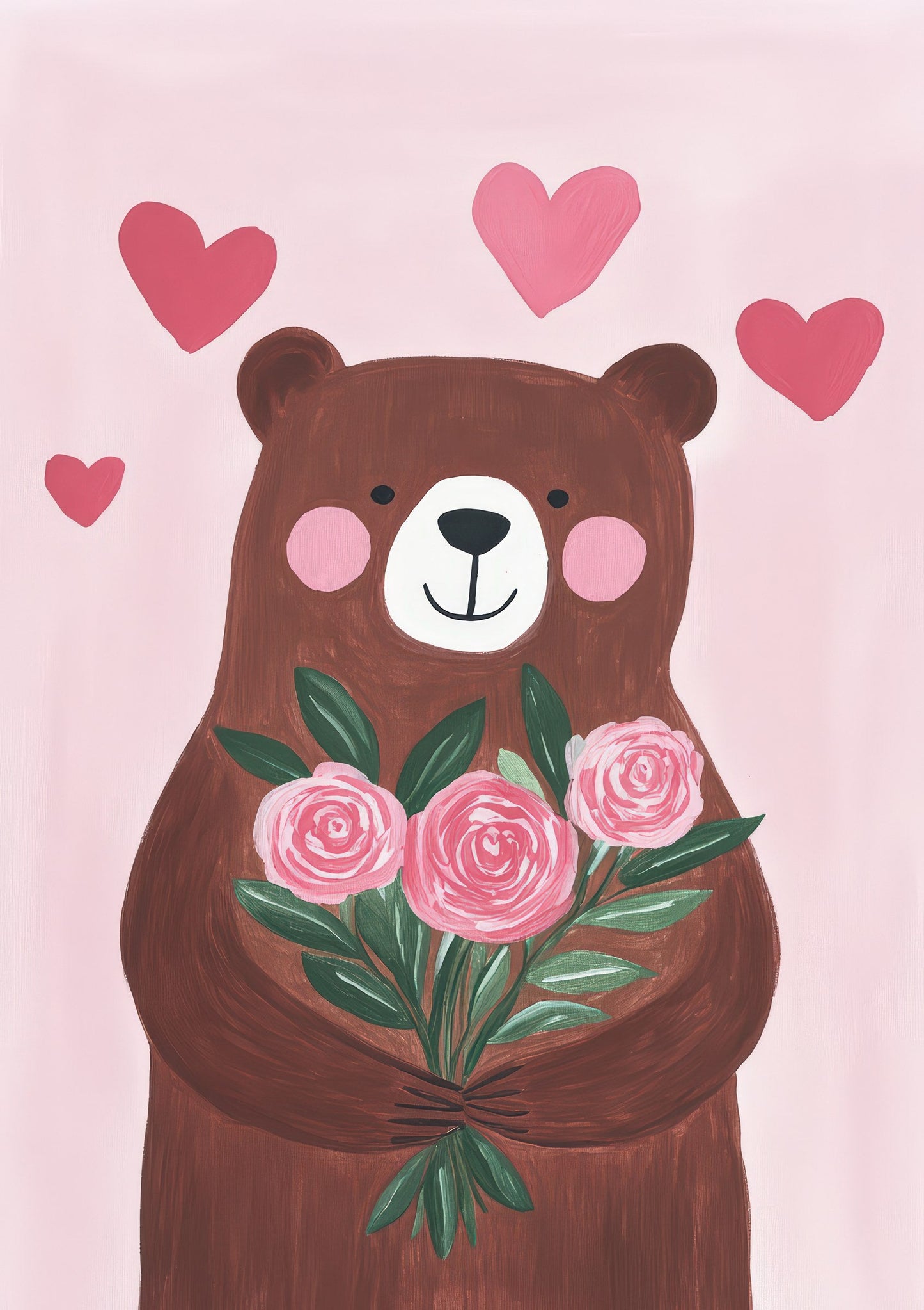 Bear with Roses Print, Nursery Wall Art