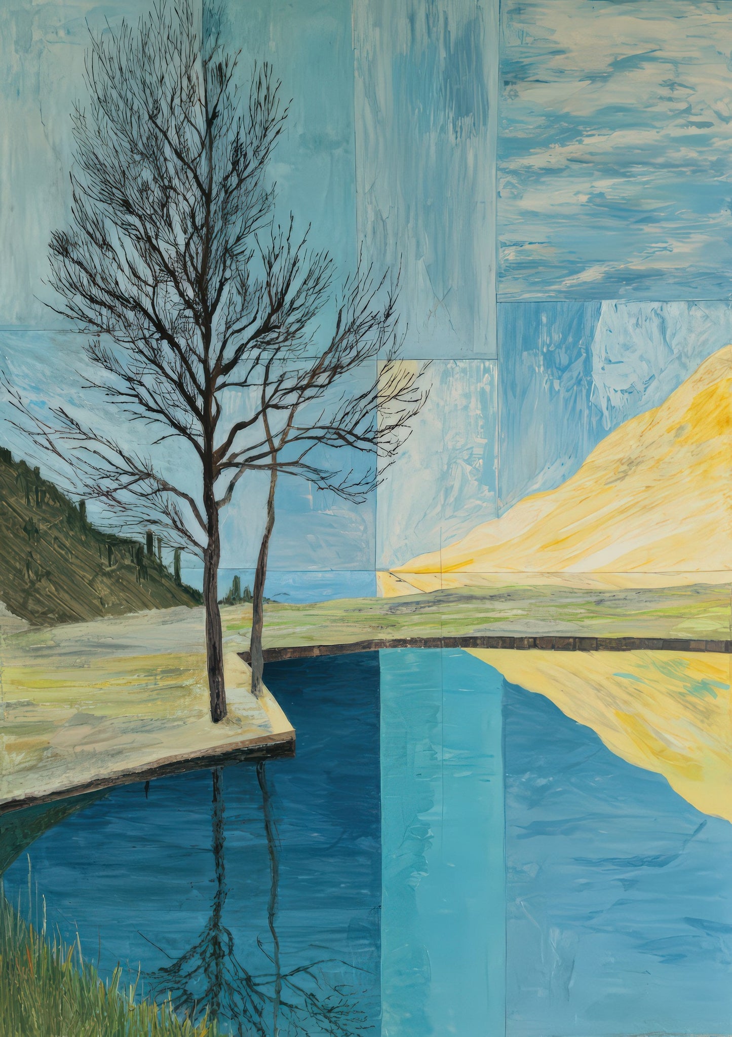 Lake and Tree Print, Minimalist Landscape Wall Art
