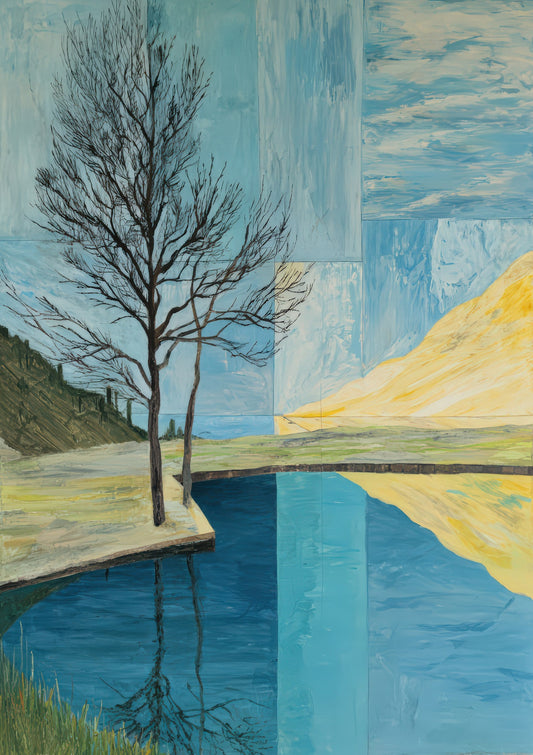 Lake and Tree Print, Minimalist Landscape Wall Art